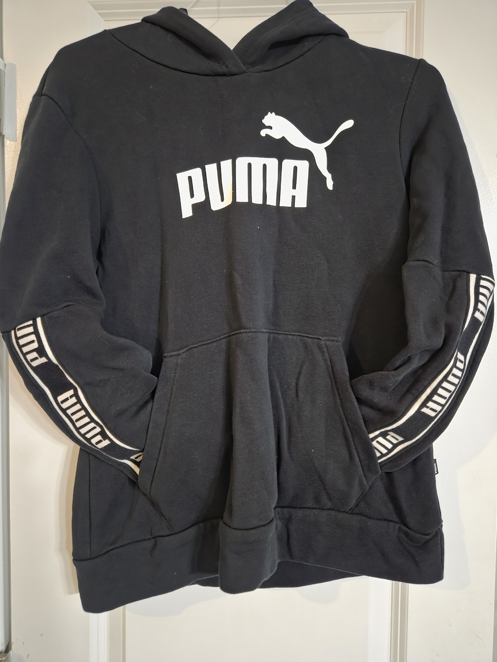 Puma Black Hoodie with White Logo and Sleeve Tape- Unisex. *Price is Firm*